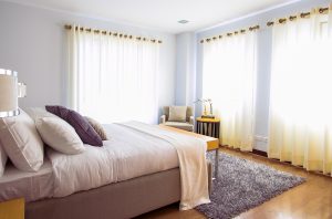 bed and curtains